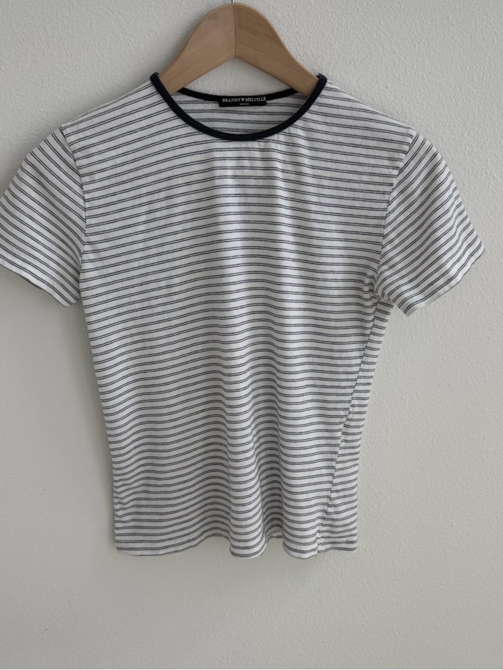 Brandy Melville Striped Baby Tee White Black One Size